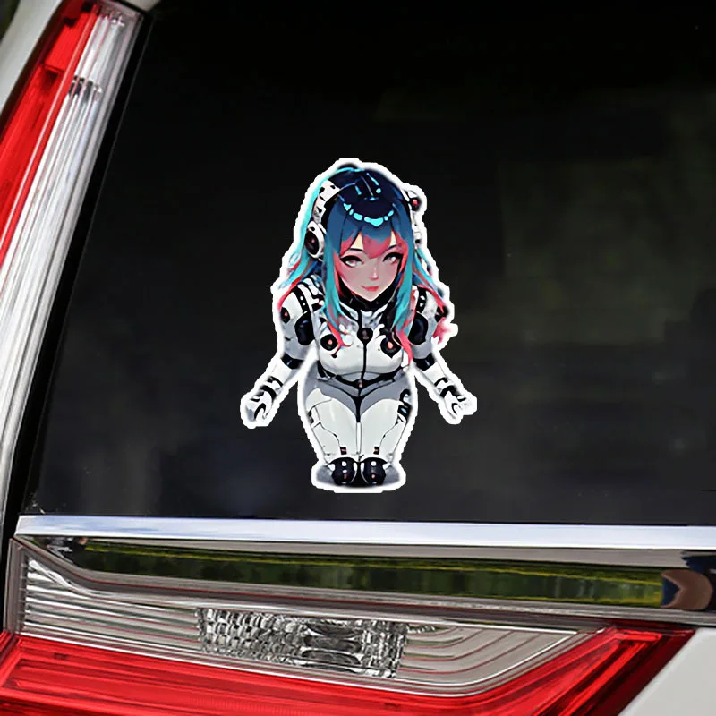 

Cool Anime Girl Robot Sticker, Trendy Sci-Fi Character Vinyl Decal, Waterproof For Laptop Car Helmet