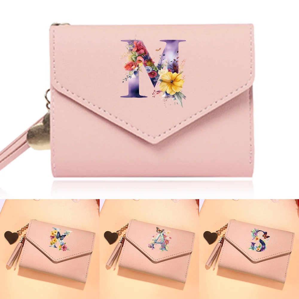 Wallet Women Rfid Blocking Small Compact Simply Leather Pocket Wallet Butterfly Letter Pattern Ladies Mini Purse with ID Window