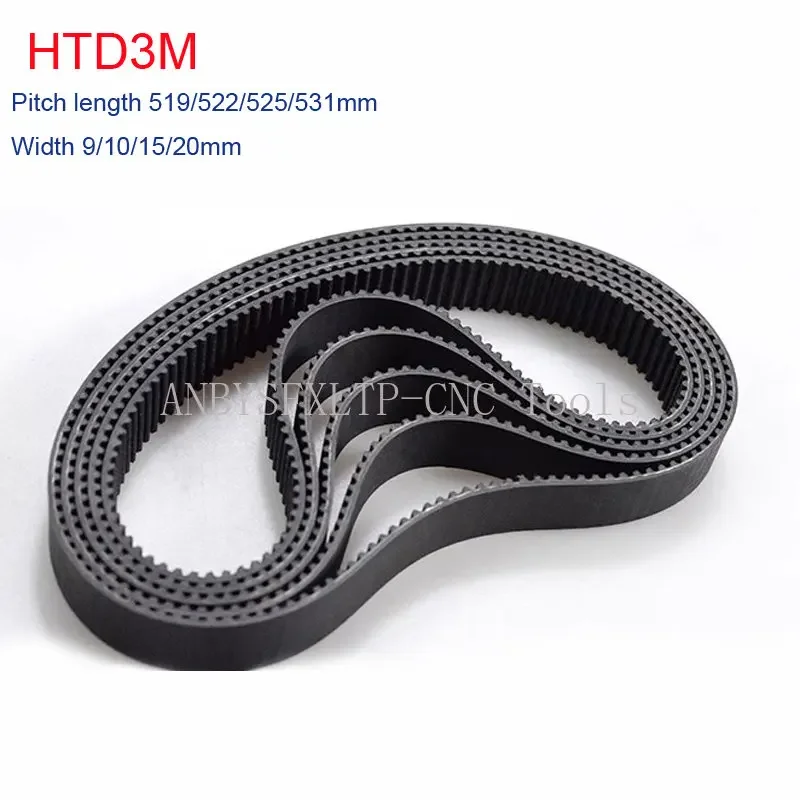 

HTD3M Timing Belt 519/522/525/531mm Pitch 3mm Rubber Toothed Belt Width 9/10/15/20mm Closed Loop Synchronous Belt