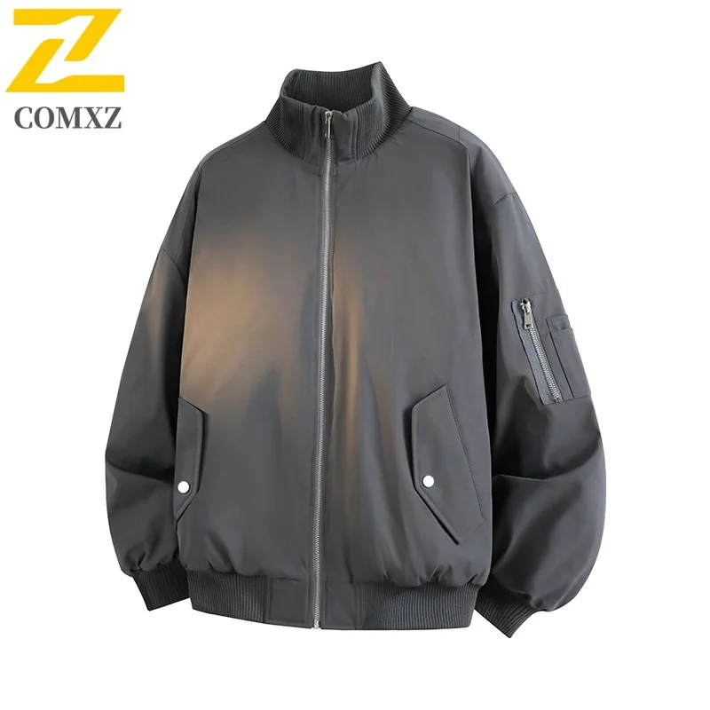 COMXZ 2025 بلون العصرية سترة الرجال ملابس العمل غير رسمية نمط يندبروف سترة قطن على الطراز الياباني في الهواء الطلق سترة مبطنة دافئة