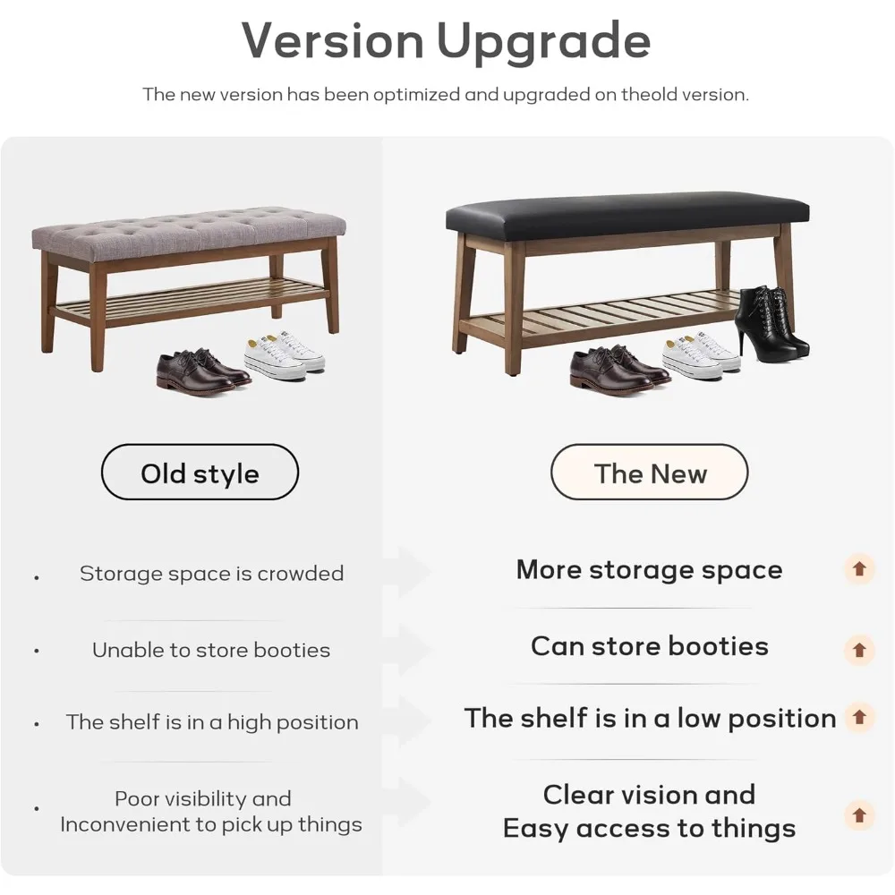 مقعد تخزين الأحذية المنجد من الشنيل مع رف من الخشب الصلب لغرفة النوم والممر، مقاس كبير #6