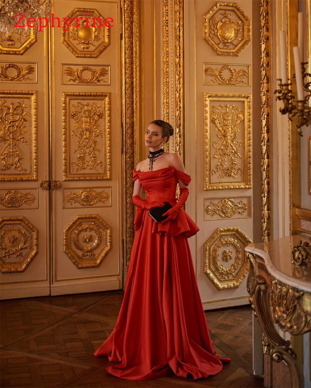 Personalizado simples vestido de noite de cetim vermelho elegante fora do ombro manga destacável vestidos de baile modernos vestidos de festa