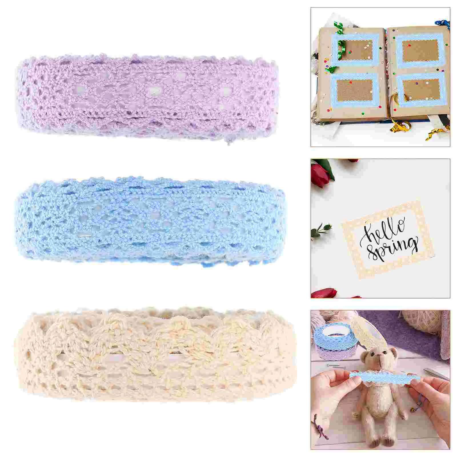 3 Rolls Fabric Lace Tape DIY Adhesive Tapes Decorative Pattern Black Duct Stickers Exquisite Packaging Flash