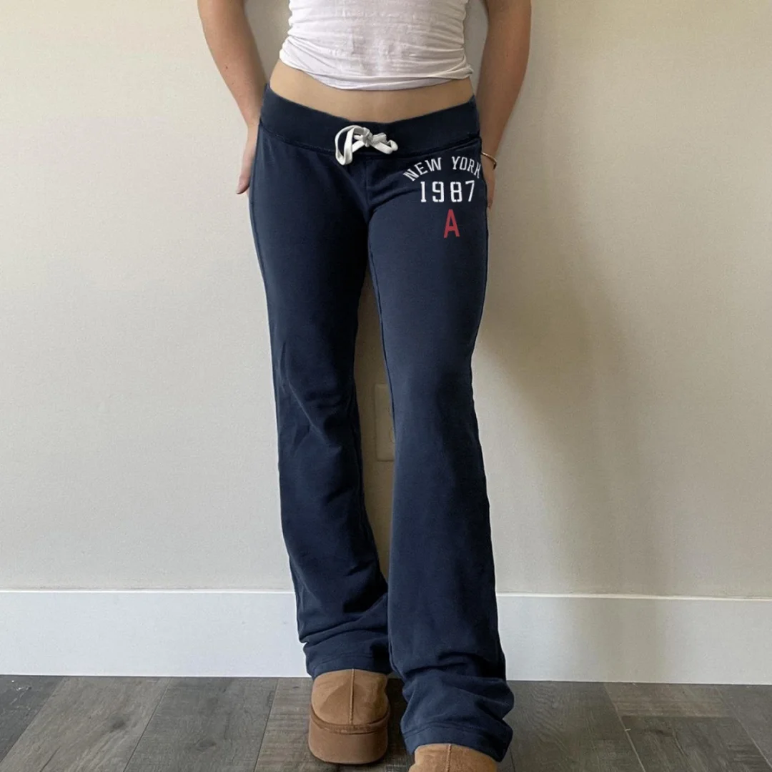 Ladies' Low Waist Slightly Flared Casual Pants with Letter Print Drawstring Casual Y2K Pants