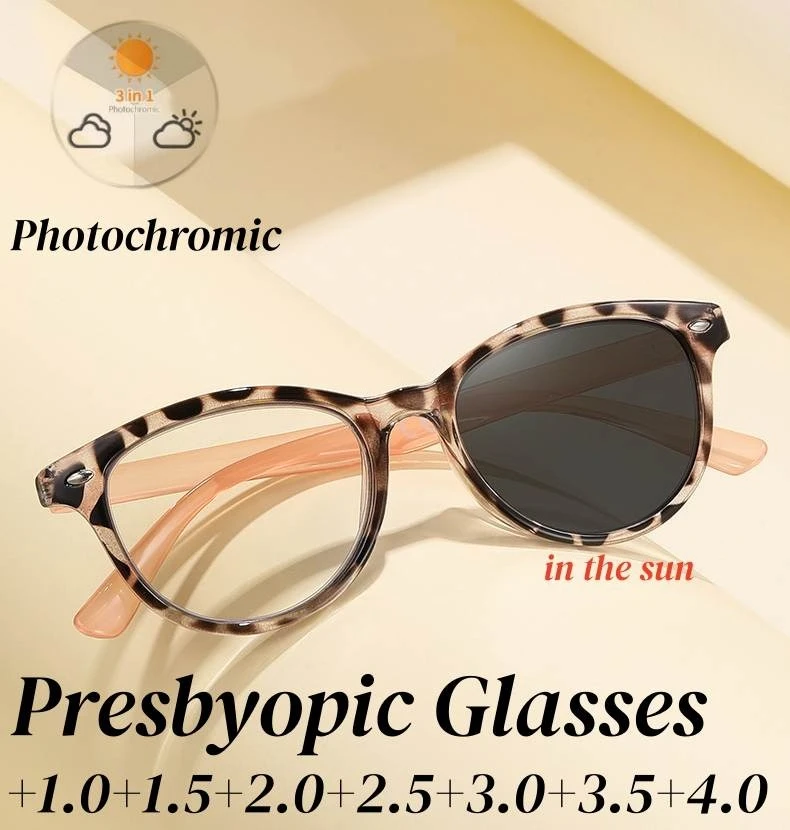 

Vintage Photochromic Presbyopic Glasses Anti Blue Light High-definition Reading Glasses Fashionable Cat Eye Farsight Eyeglasses