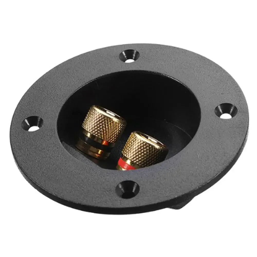 Black Round Speaker Terminal Box 2 Gold-Plated Banana Jack Spring Cup Connector for Subwoofer Stereo Audio System