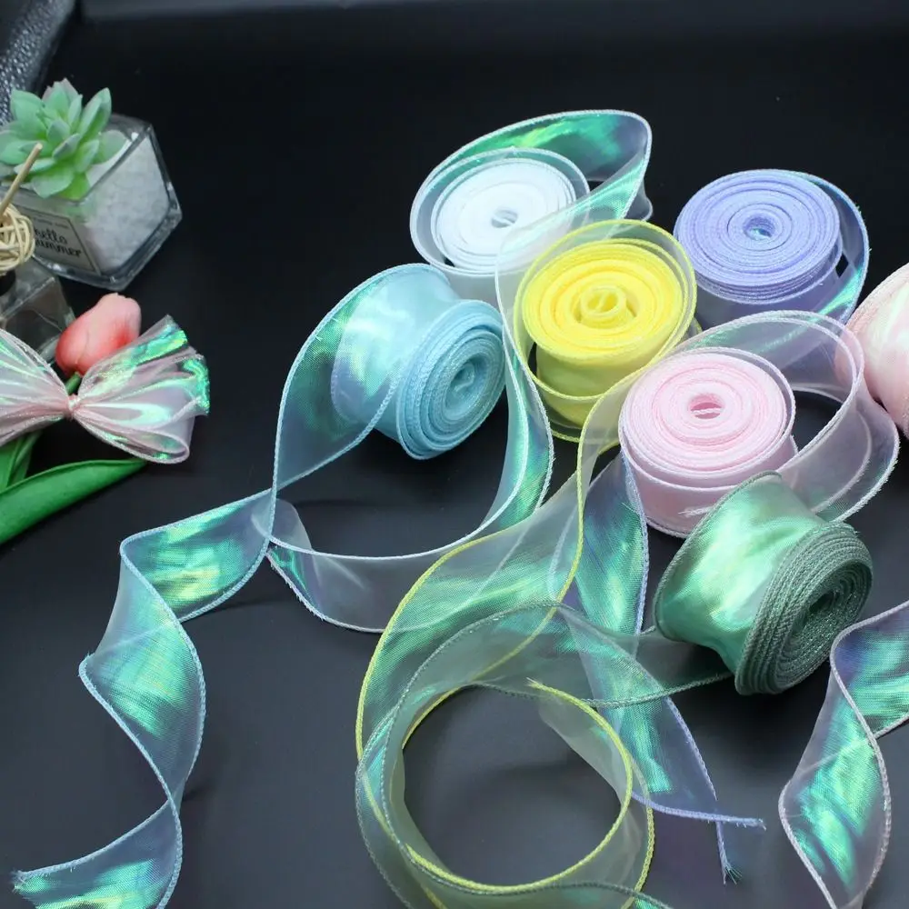 Roll Of Satin Ribbon 40mm 10 yards Flower Bouquet Wrapping Tulle Ribbon Organza Ribbon Mesh Fabric Lace Korean Ribbons