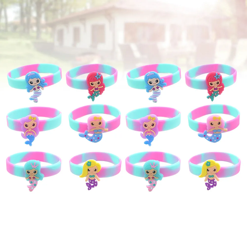 

12 Pcs Colorful Bracelets Mermaid Children Silicone Wristband Multiple Wristbands Kids Random Cartoon