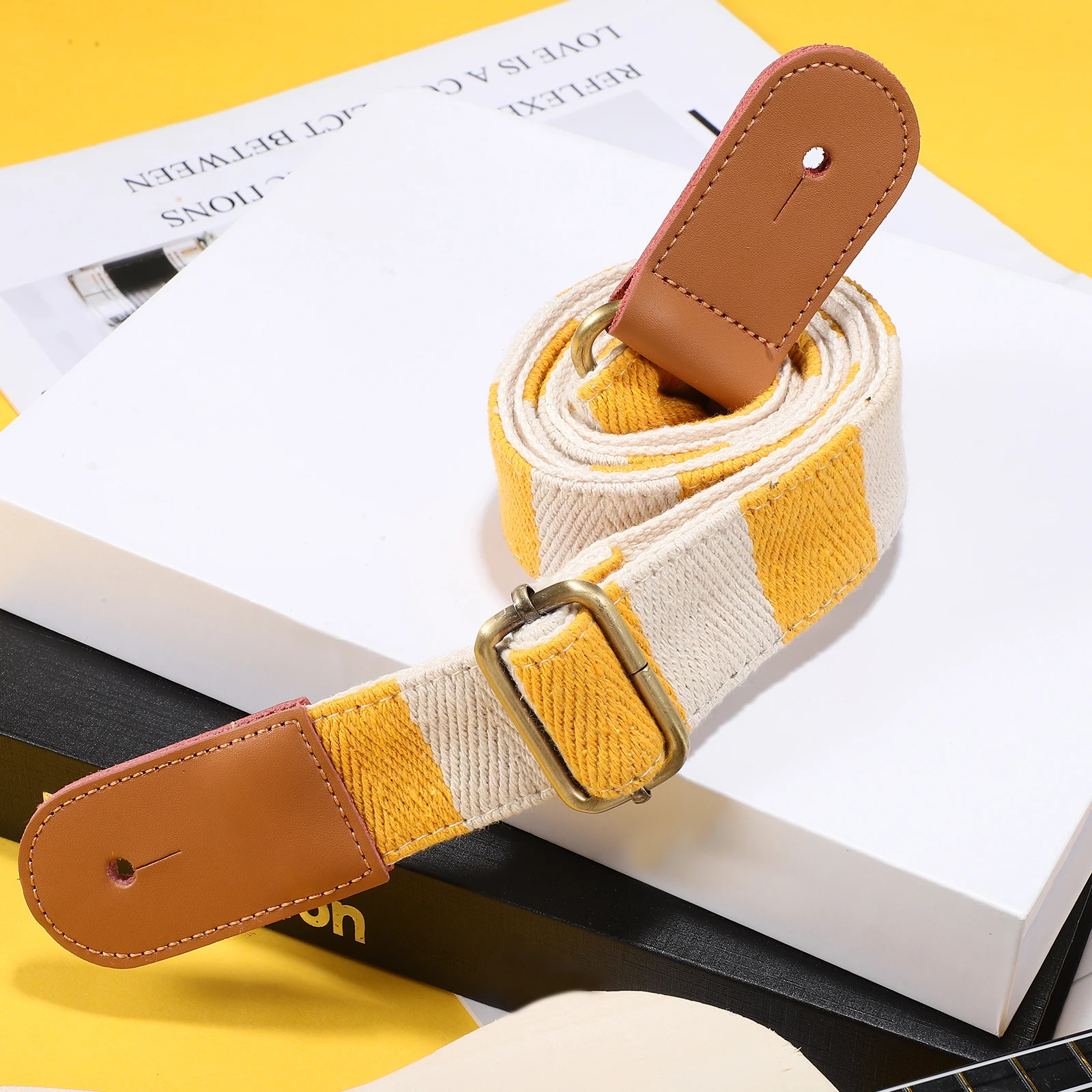 

1pcs Ukulele Strap Adjustable Orange Yellow Checkered No Drill Guitar Shoulder Straps Adult Size Clip Accessories