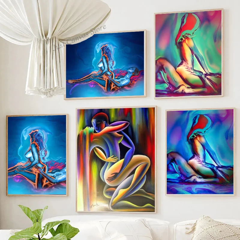 Abstract Sexy Woman Men Nude Body Posters Canvas Painting Modern Color Lover Sex Wall Art Picture For Hotel Bedroom Home Decor