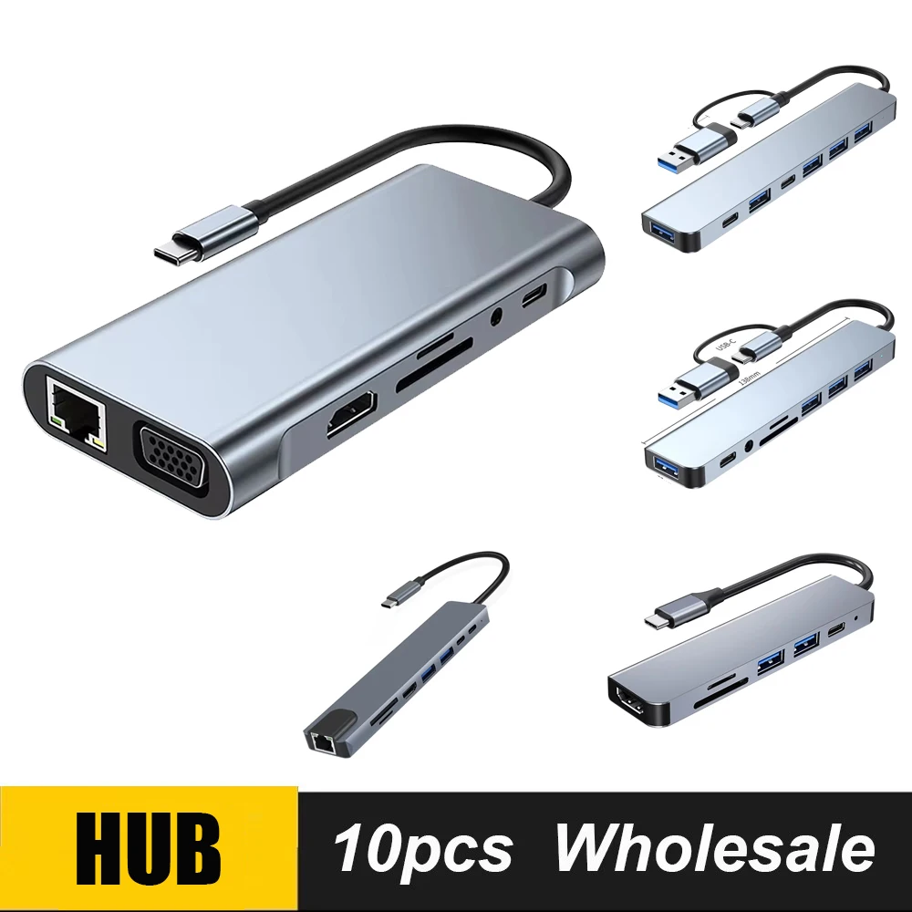 10pcs Wholesale USB C HUB, USB Type C To USB Adapter Dock For MacBook Air Pro M1 M2 M3 iPad PC