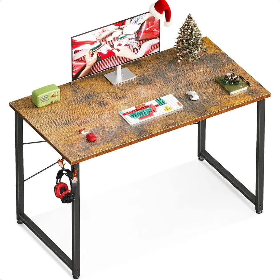 

40 Inch Small Computer Desk for Home Office Study Writing Table for Small Spaces Simple Modern Desk with Headphone Hooks Rustic