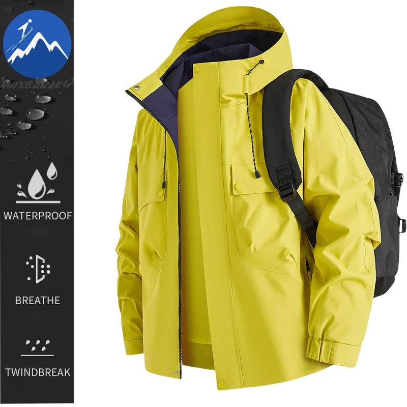 Maxbarley Camping Jacket Men 2025 Autumn New Brand Soft Shell Waterproof Tooling Windbreaker Hiking Hooded Windproof Work Coats