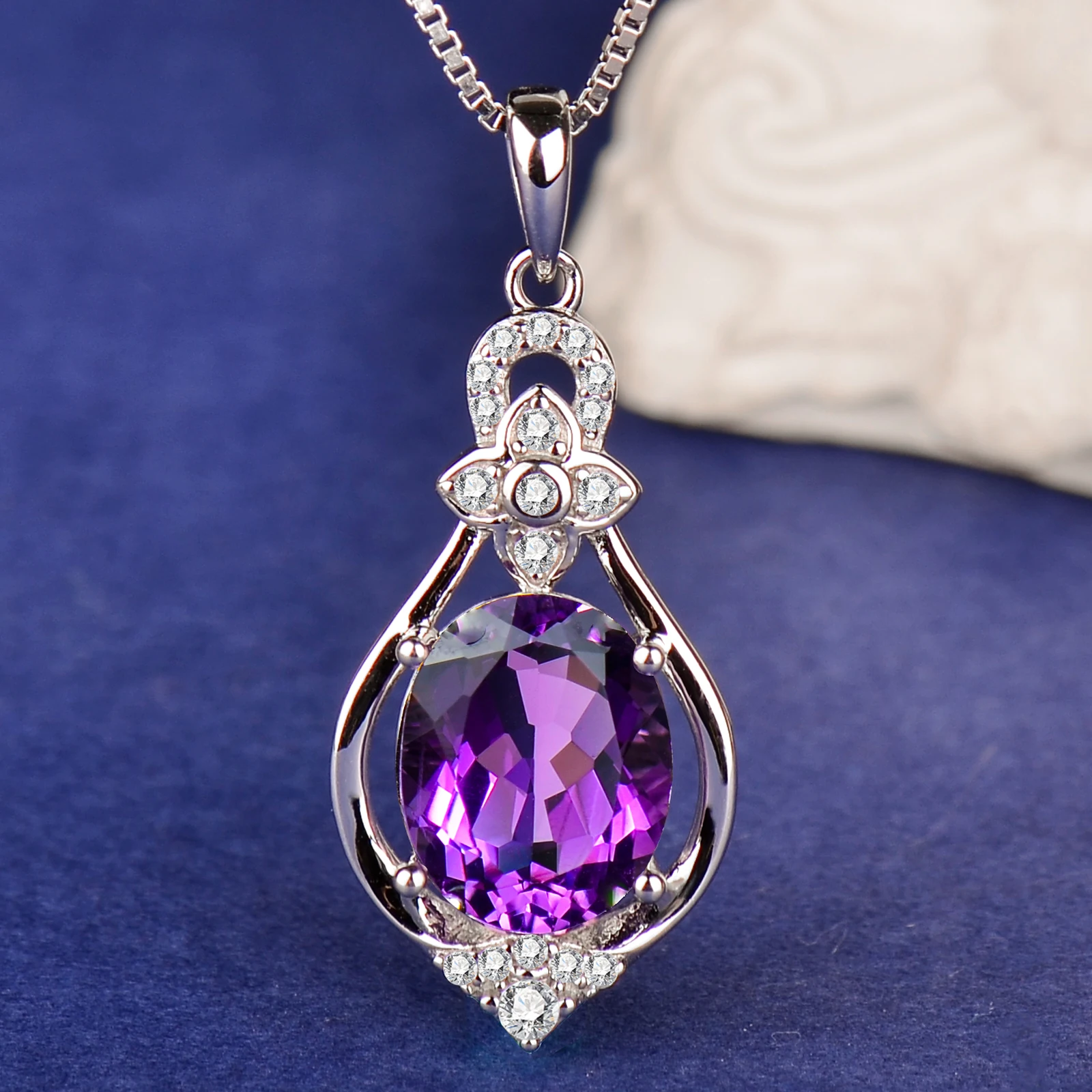 

925 Silver Natural Amethyst Pendant, Rose Gold Pendant, with 925 Silver Necklace, Suitable for Women, Simple and Elegant Pendant, Exquisite and Fashionable Necklace, Elegant, Classy, High-End, Holiday Gift, Valentine's Day Gift, Mother's Day Gift, Gift fo