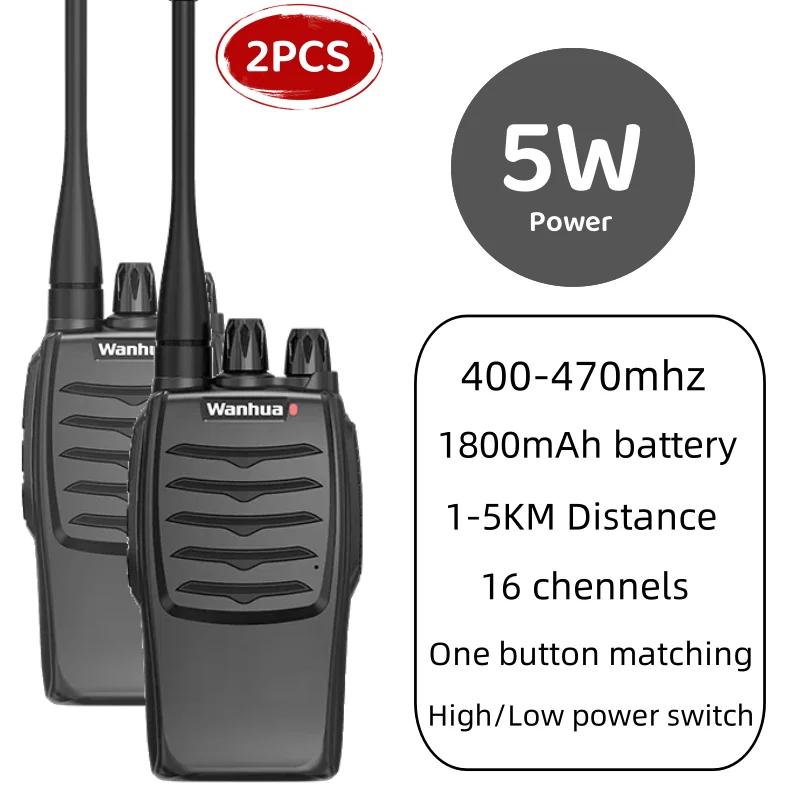 2PCS Portable Long Range 5W Walkie Talkie Wireless set Classic Professional Two Way Radio Camping Connect Baofeng