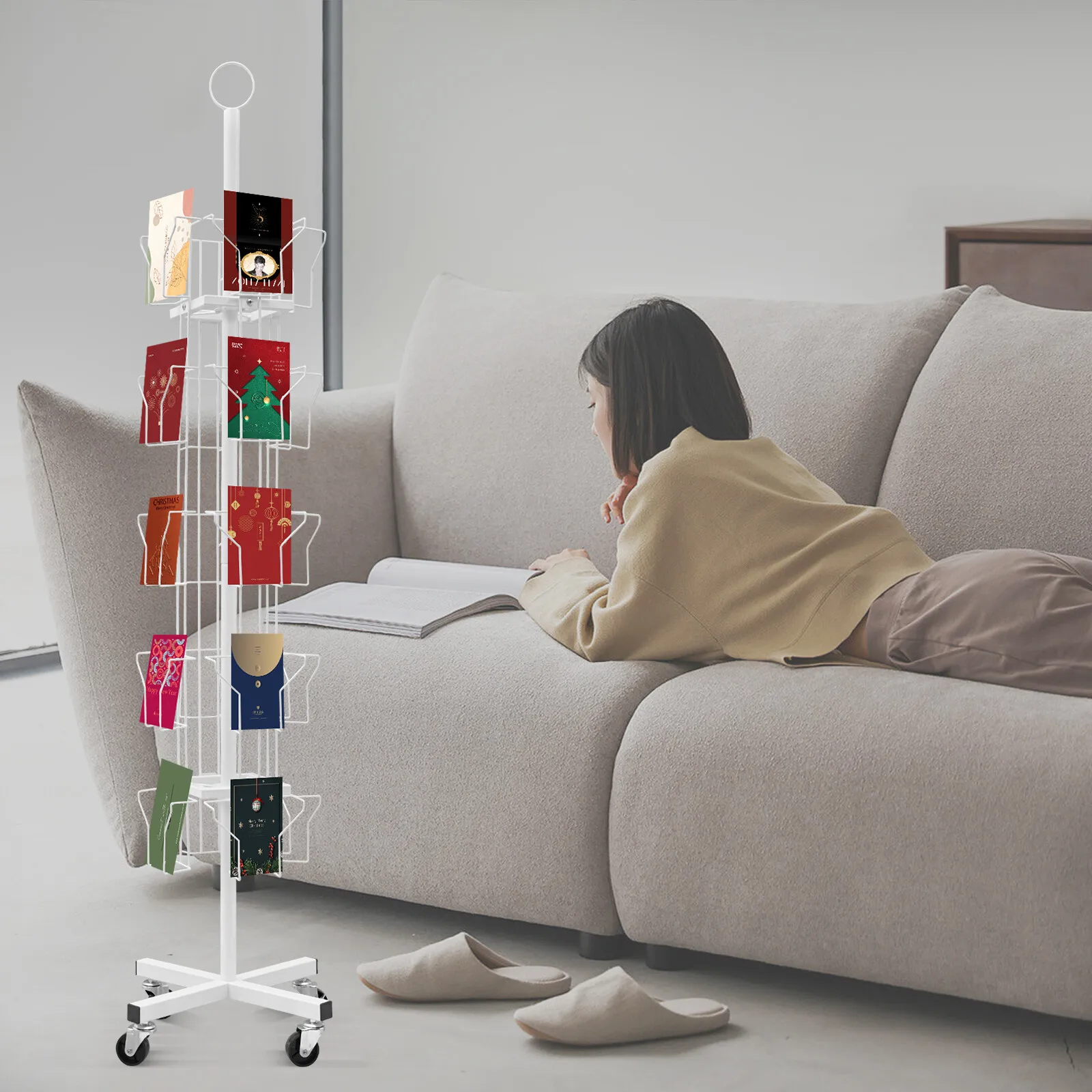 Mobile&Stable Card Display Stand - 4 Universal Wheels(2 With Locks) For Easy Movement&Fixing, X-Shaped Base Prevents Wobbling