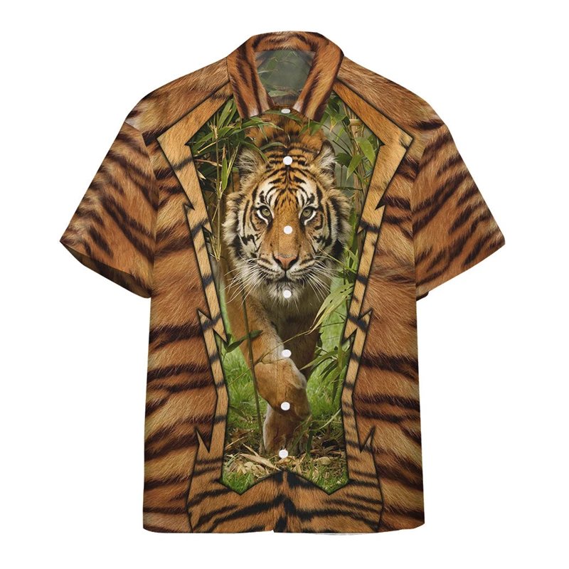 

3D Printed Tiger Men's Hawaii Shirts Summer Hawaiian Travel Holiday Party Tops 2024 Streetwear Oversized Blouses Female Clothing