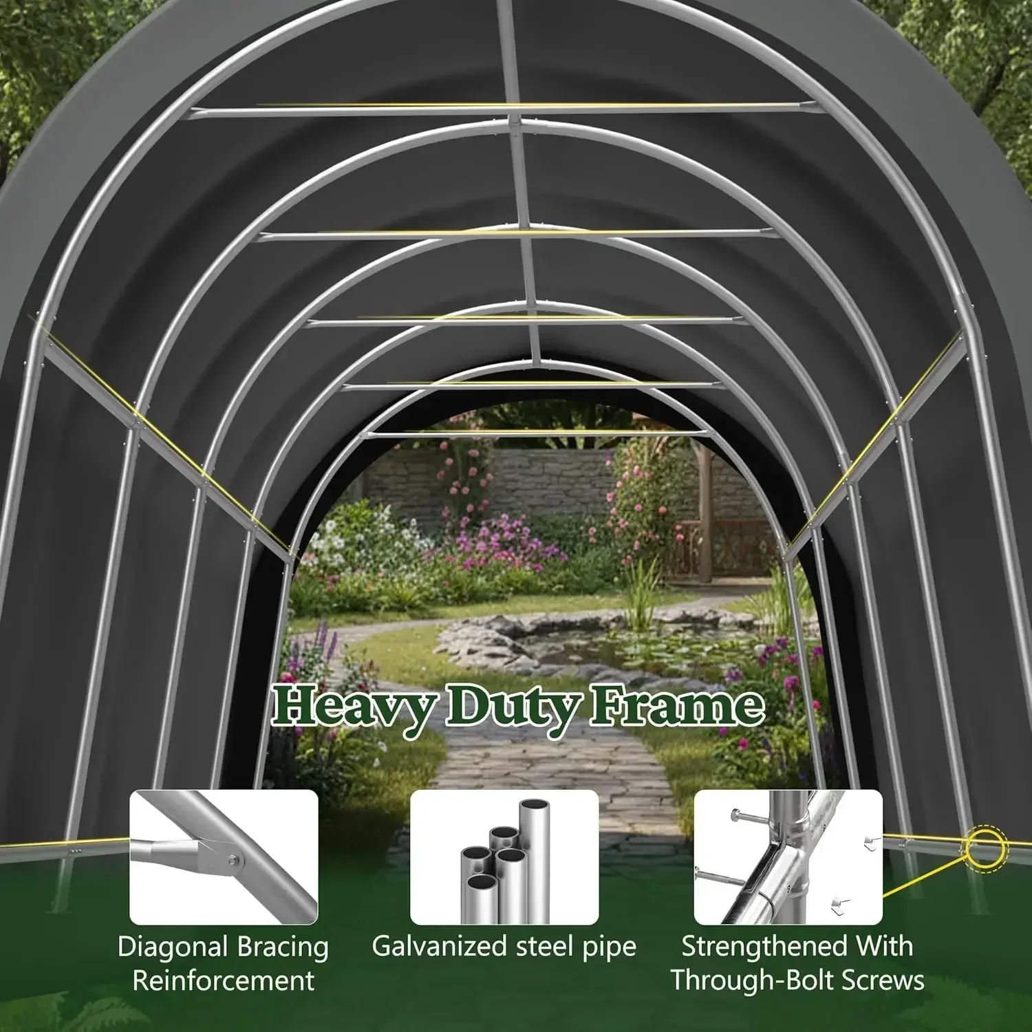 Durable 10' X 20FT Round Style Garage Shelter With Roll-up Doors Heavy Duty Storage Carport Canopy Storage Shelter Shed For Boat