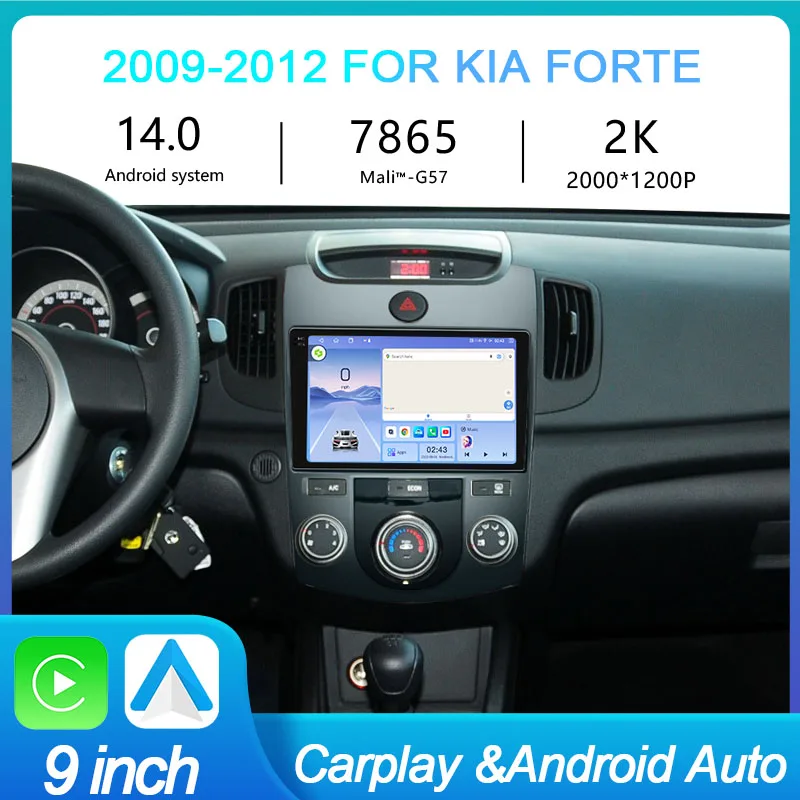 

MeiHua для Kia Forte 2009-2012 2K QLED Android 14 Автомобильный радиоприемник Мультимедийный видеоплеер AI Voice CarPlay GPS 4G Стерео головное устройство