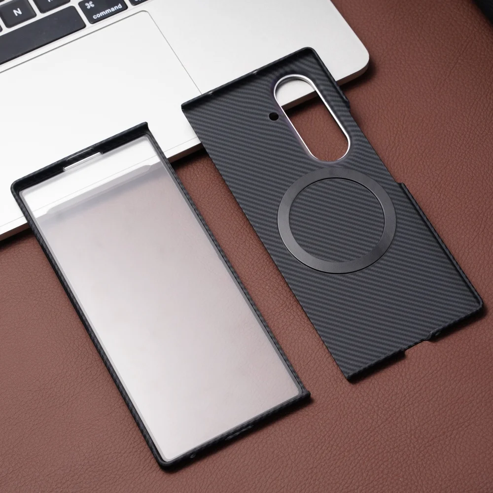 Thin Carbon Fibre Magnetic Wireless Charging Case For Samsung Z Fold 8 Ultra 7 6 5 4 3 5G Tempered Glass Screen Protector Cover