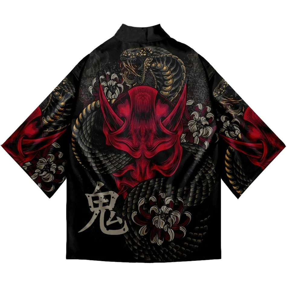 Snake Demon Pattern Coat Japanese Kimono Cardigan Shirt Women Haori Yukata Cosplay Men Traditional Clothing