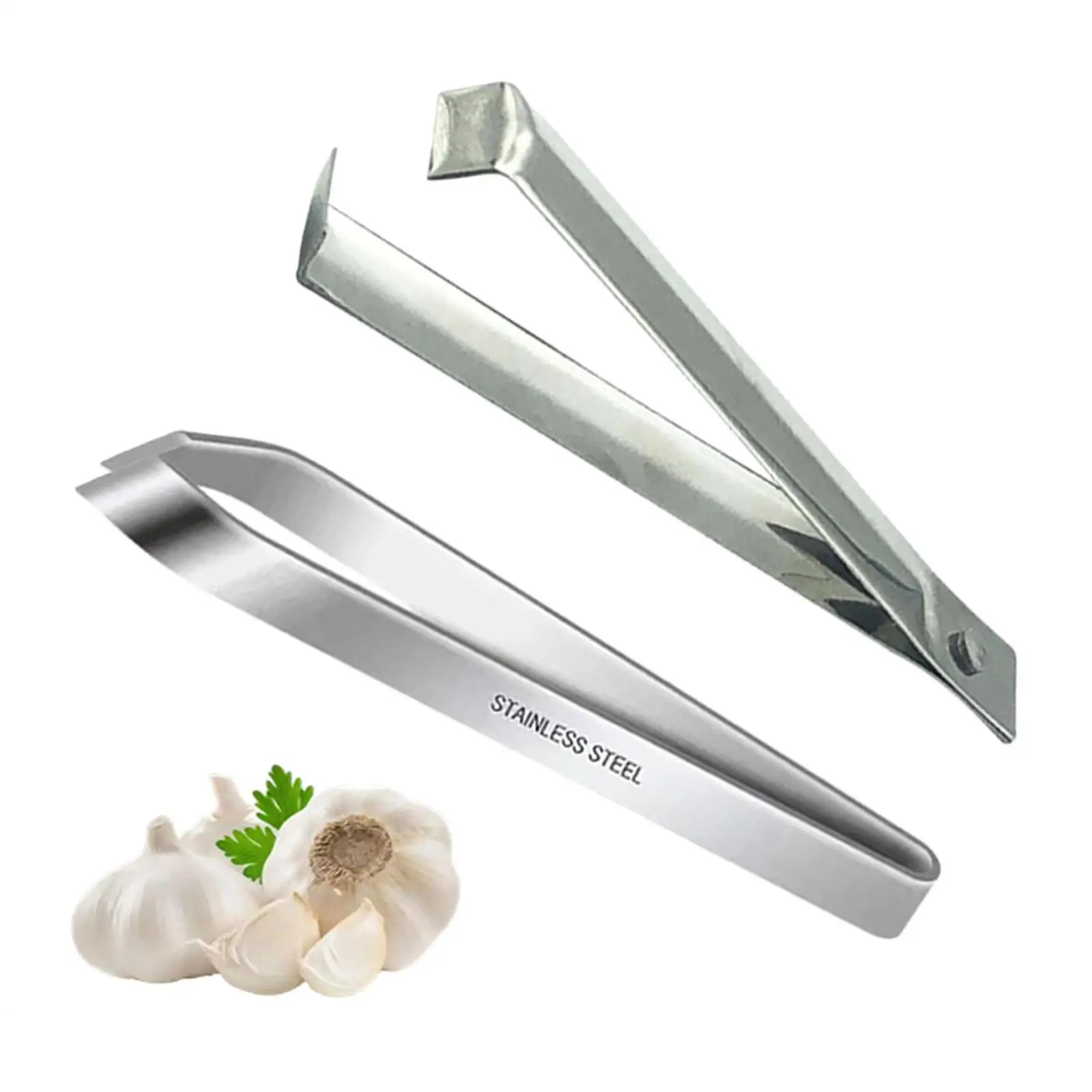 Slant Stainless Steel Fish Bone Tweezers Precision Kitchen Gadget for Garlic Peeling Manual Vegetable Tool