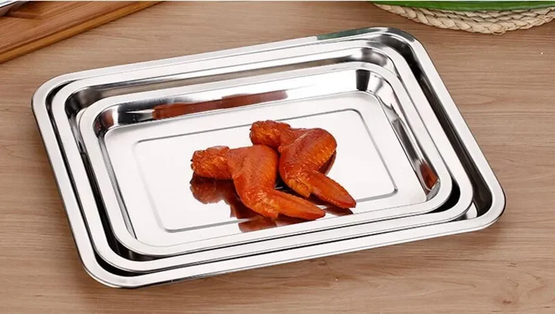 304 Stainless steel Storage Trays square plate Thick pans Rectangular tray Barbecue Deep rice dishes