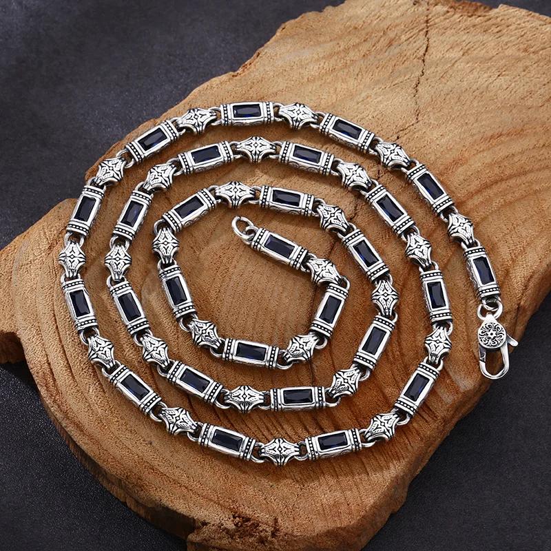 S925 sterling silver necklace tang grass pattern zircon bamboo patchwork necklace men and women trendystylish jewelry