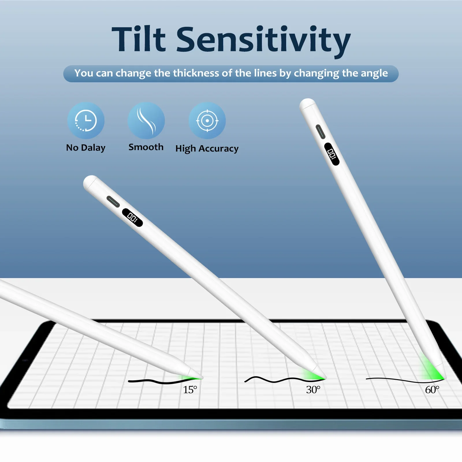 Para apple pencil 2 1 display power digital inclinação palma rejeição lápis óptico para ipad 6/7/8/9/10, mini 5/6, ar 3/4/5, pro 11/12.9