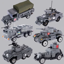 WW2 Military Vehicle Building Blocks Cannon Assault Armored Vehicle Battle Tank Car Truck Army Weapon Educational Toys for Kids