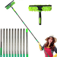 100-420CM Extended Window Cleaning Kit 2 in 1 Double Sided Glass Squeegee Cleaner Duster Mop 180° Swivel Window Cleaning Tools