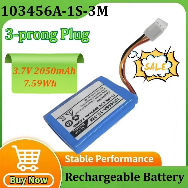 

New 103456A-1S-3M 3.7V 2050mAh 7.59Wh Rechargeable Lithium Battery Pack High Quality 3-prong Plug Battery