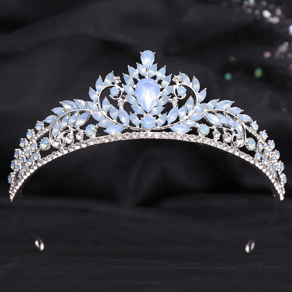 DIEZI Sweet Cute Girls Birthday Gift Opal Crown For Women Queen Crystal Bridal Tiaras Crown Headbands Hair Dress Accessories