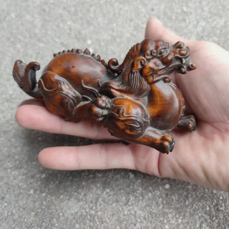 

Chinese Unicorn Fabulous Fire Kylin Dragon Statue sculpture Boxwood Carving Gift