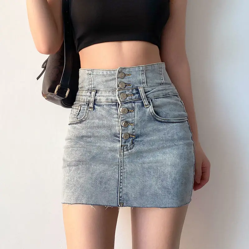 Nữ Váy Denim Chắc Chữ A Hip Gợi Cảm Cao Cấp Vintage Mùa Hè Hàn Quốc Bọc Mini Váy Nữ Thời Trang 2022 Đen Ngắn