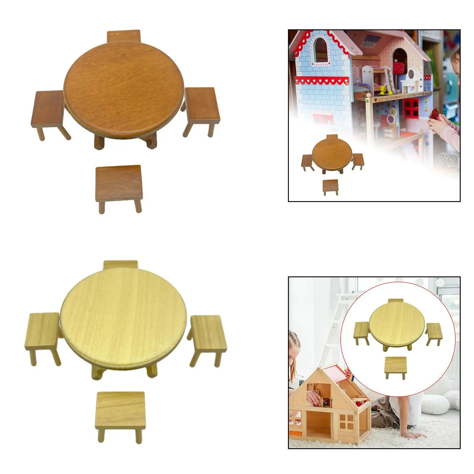 Wooden Dining Table Chair Model Set Boys Girls 1/12 for Fairy Garden Decor