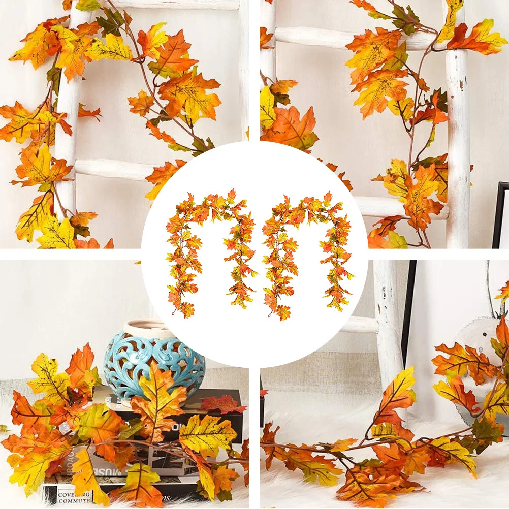 

2pcs Simulation Maple Leaf Rattan Hanging Wall Ornament Decor For Home Wedding Party Bar Shop Long Lasting Warm