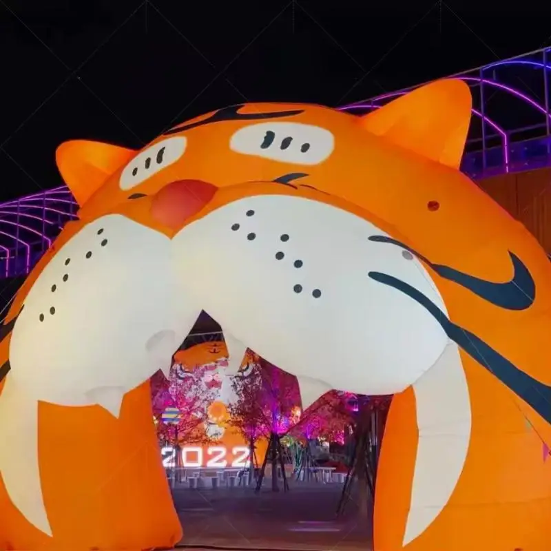 

Playground Giant Inflatable Tiger Head Tunnel Archway With Led Light Inflatables Tiger Arch For Festival Rave Party