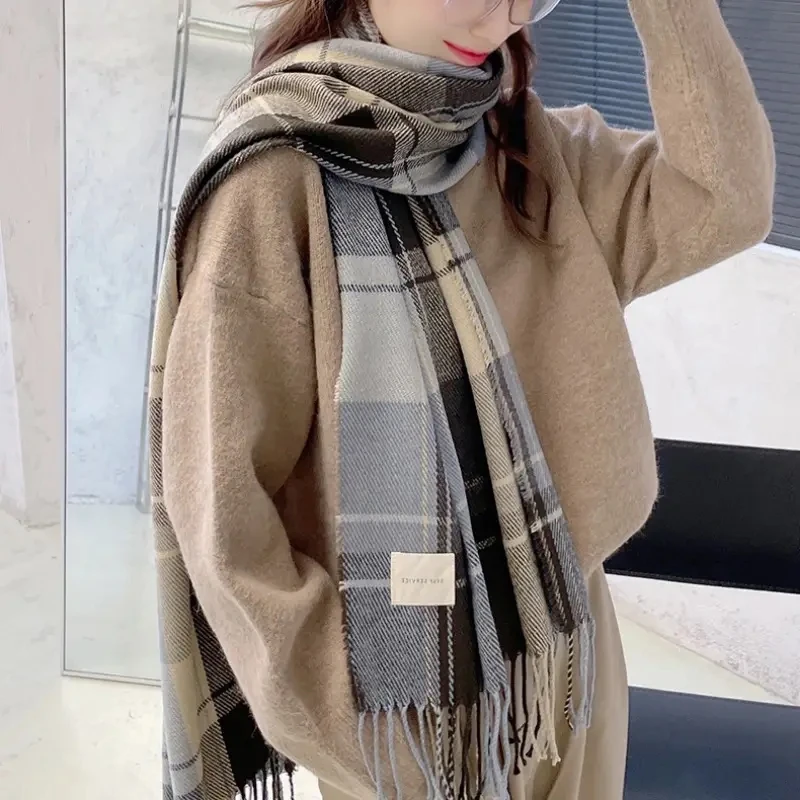 Simple Versatile Palid Tassel Scarf Stylish Unisex Warm Neck Scarf Autumn Winter Thickened Coldproof Wrap Scarf