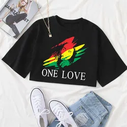 2024 Bob Marley Crop Shirt Women Girls Fashion O-Neck Short Sleeves Casual Loose