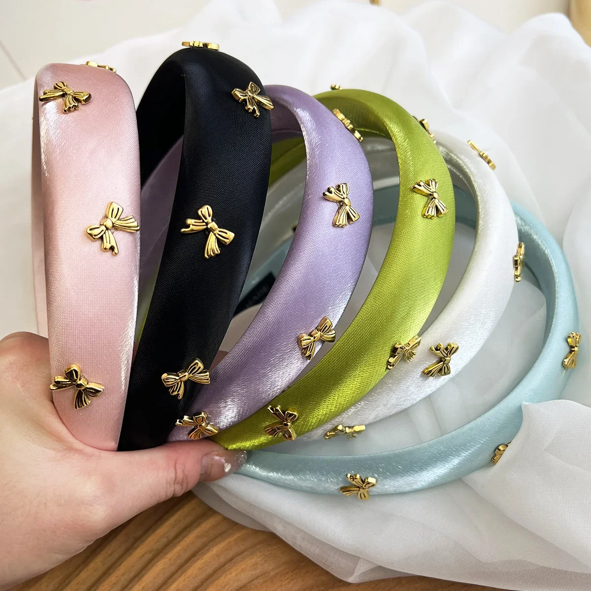 

Summer Satin Padded Sponge Metal Bow Hairband Headband Adult Hair Accessories Hair Jewley