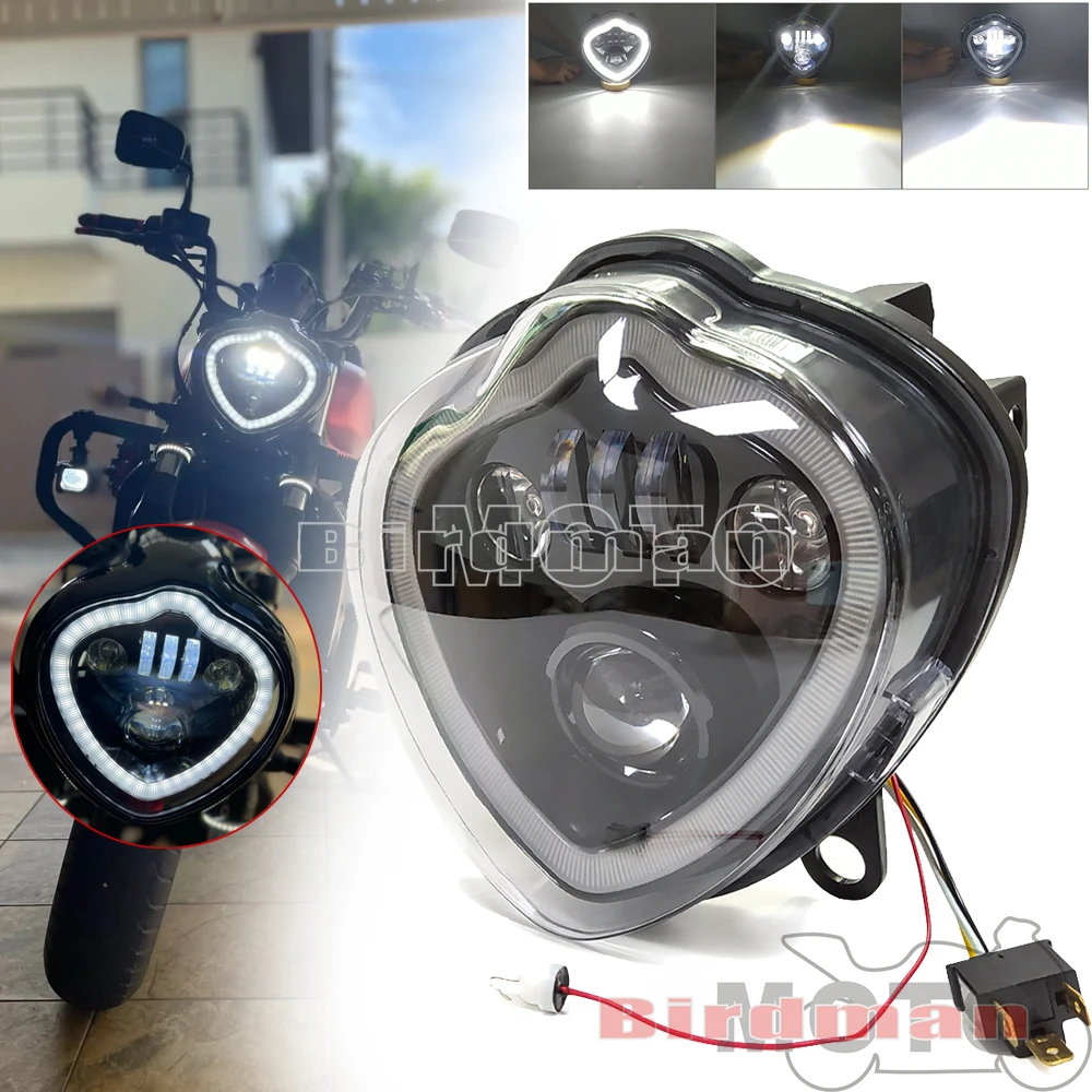 

12V Motorcycle Angel Eyes LED Headlight For Kawasaki Vulcan S 650 EN650 2015-2021 Running DRL Hi/Lo Beam Head Light Headlamp