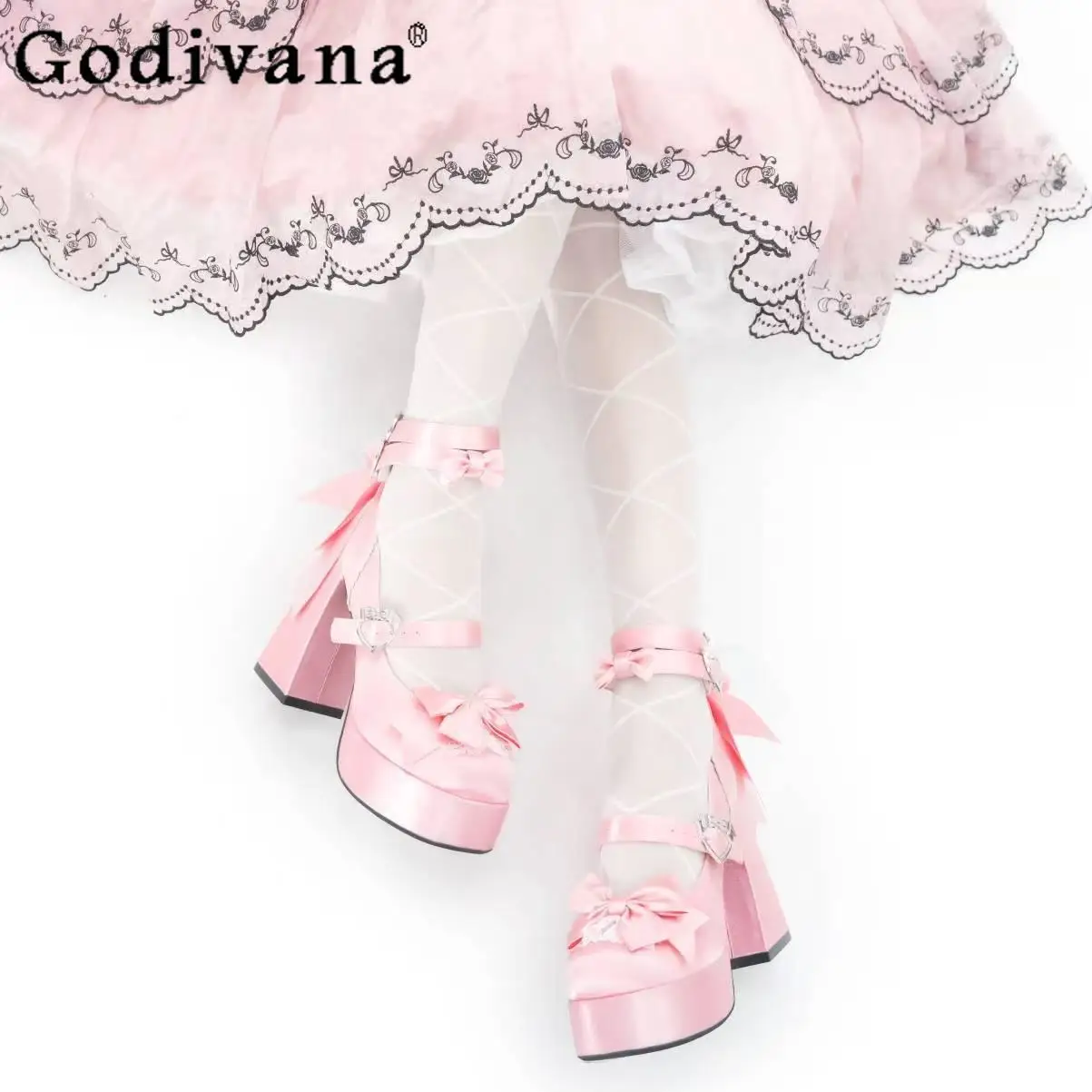 

Japanese Original Sweet Elegant Girl Lolita High Heels Round Toe Chunky Heel Cross Strap jk Uniform Mary Jane Shoes