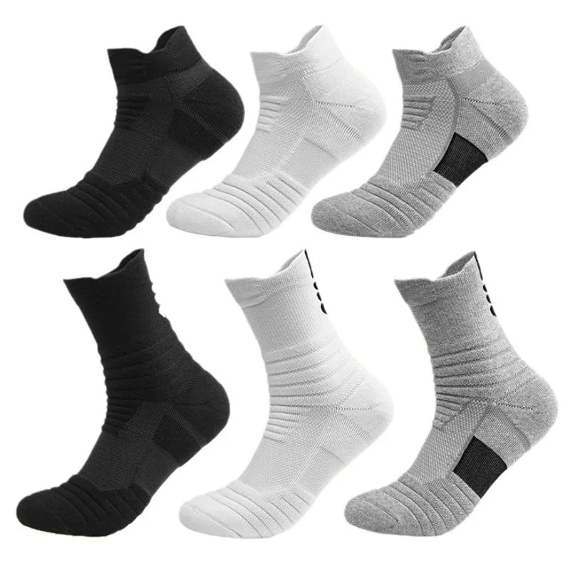 5 Pairs Men Cushion Performance Athletic Crew Socks Running Basketball Outdoor Sports Ankle Socks High Tube Autumn Winter Socks