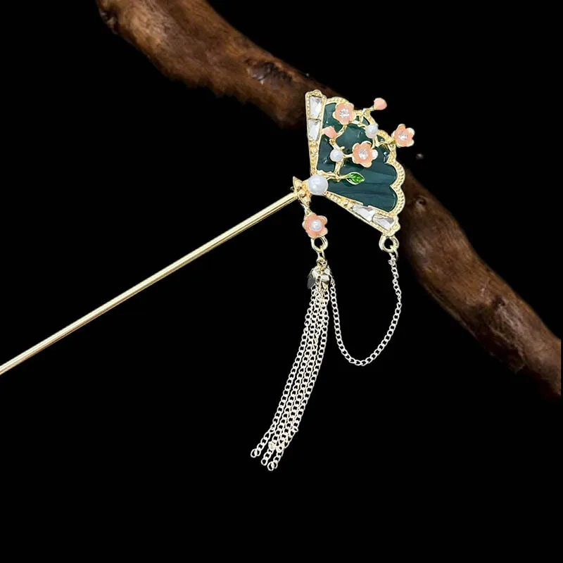 

Заколка для волос в форме веера с цветком сливы, женская суперфея, аксессуар для волос с кисточками в древнем стиле, заколка для волос, головной убор Hanfu