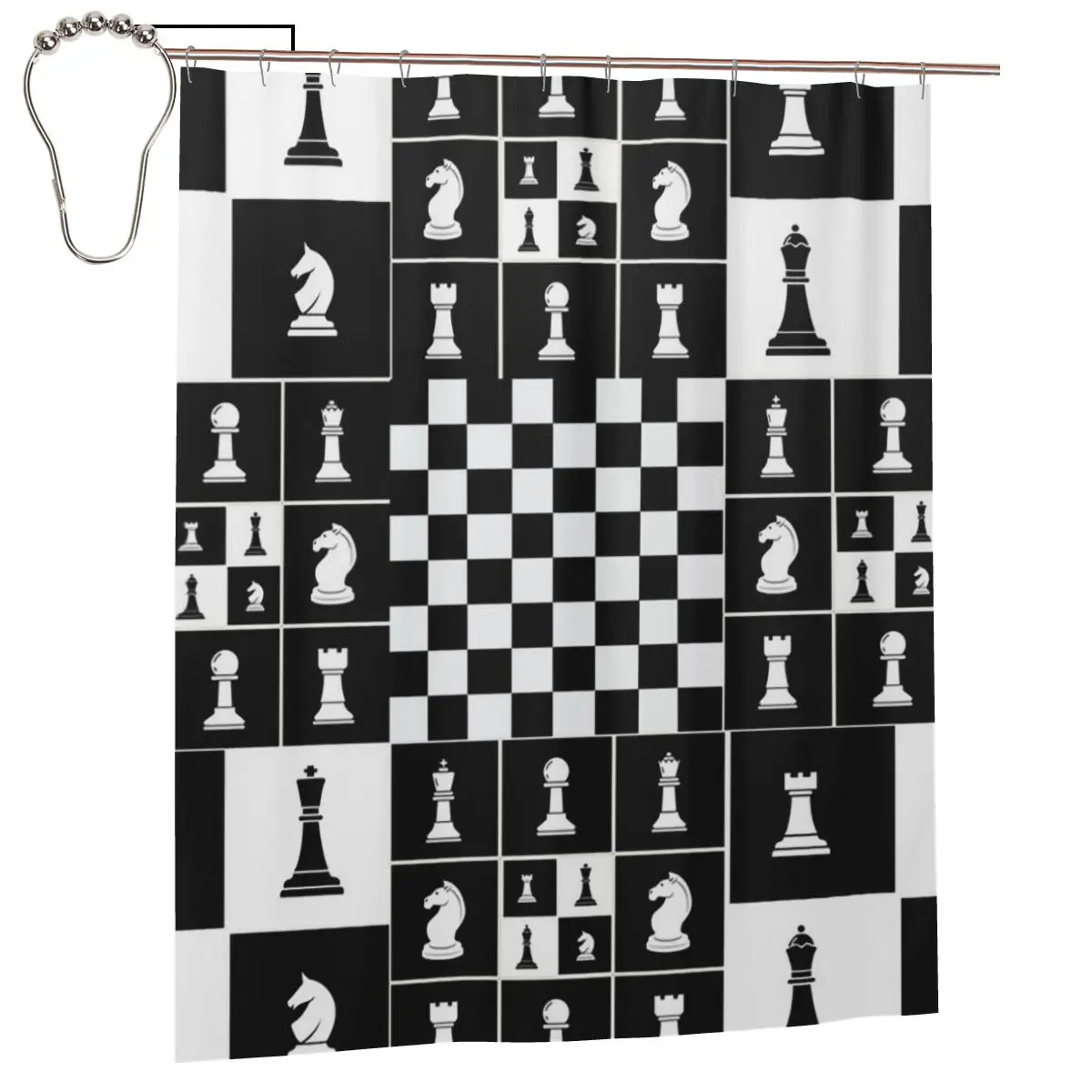 

Занавеска для душа с изображением шахматных фигур на доске, полиэстеровая, водонепроницаемая, с крючками