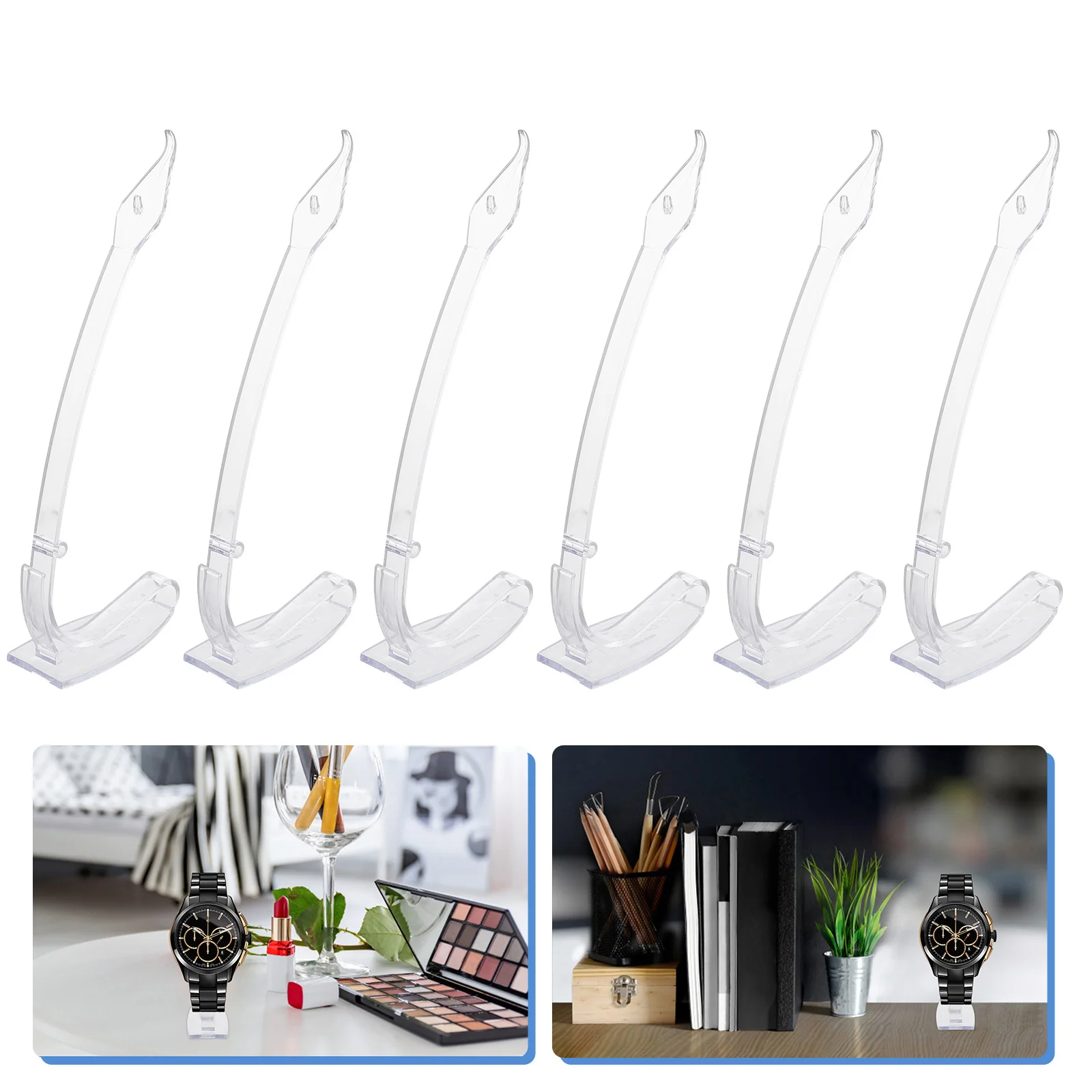 6Pcs Plastic Watch Display Racks Clear Stand for Watch Holder Long Style Showcase Display Stand Holder Ample Space Stable Base