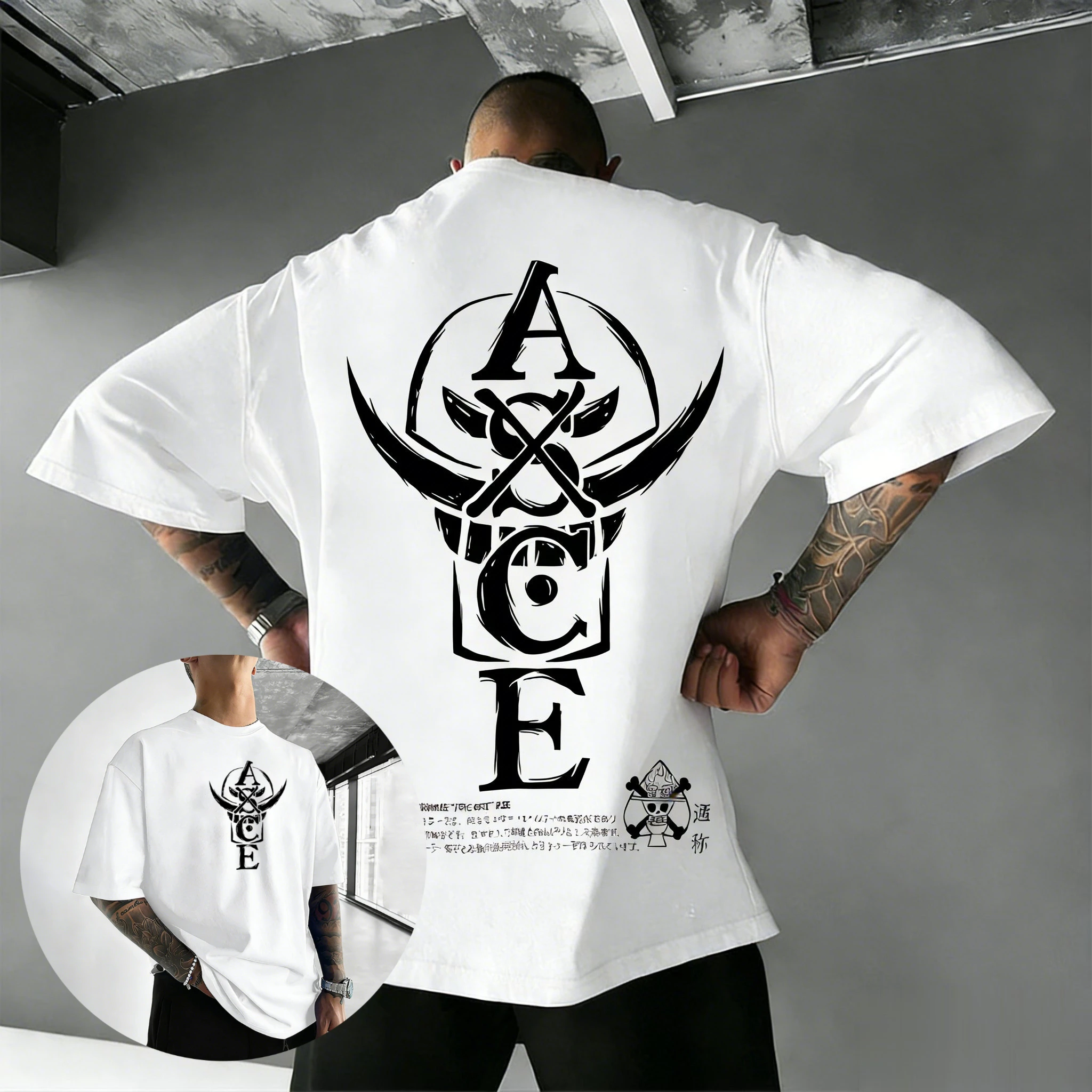 Image of One Piece 2026 Neues Heißes Sommer-T-Shirt Portgas D. Ace ASCE Vintage Totenkopf-Print Streetwear für Männer Frauen Jugendliche Anime-Fans