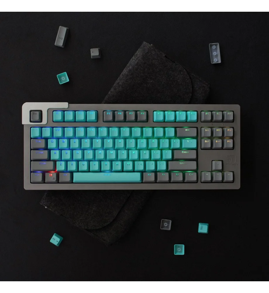Keycap personalized two-color injection molding mechanical keyboard keycap font light-transmitting gray-green/pink-yellow 104-