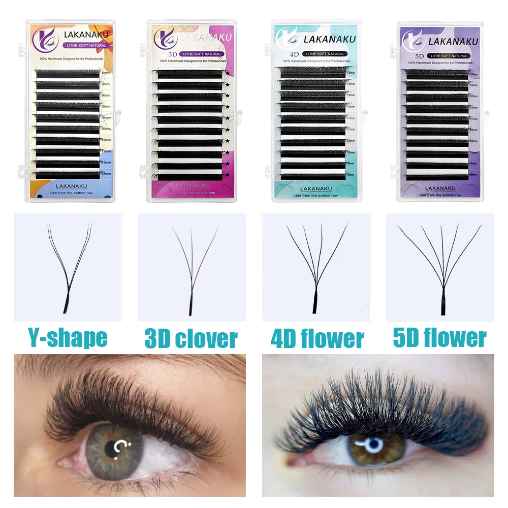 LAKANAKU 3D 6D W Shape Cilia W Lashes Extensions Premade Fans 0.07 C/D Mink Soft Professional Makeup Cilios